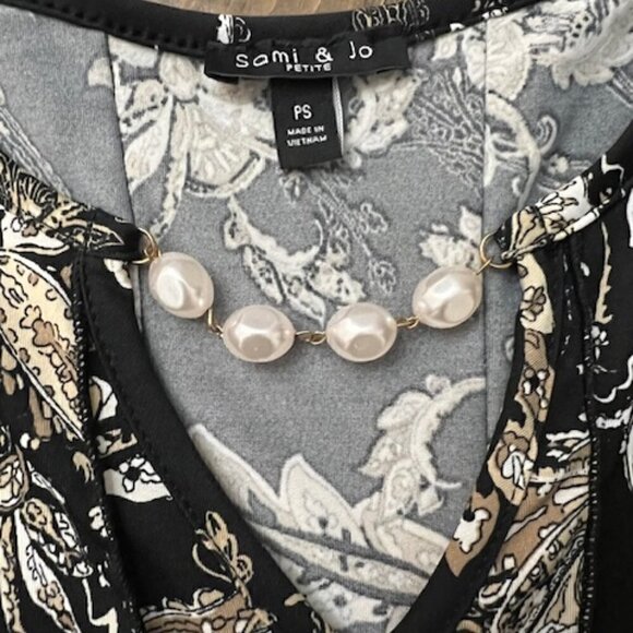 Sami & Jo Blue Black Floral Panel A-Line Dress Short Sleeve Size PS - Picture 4 of 4